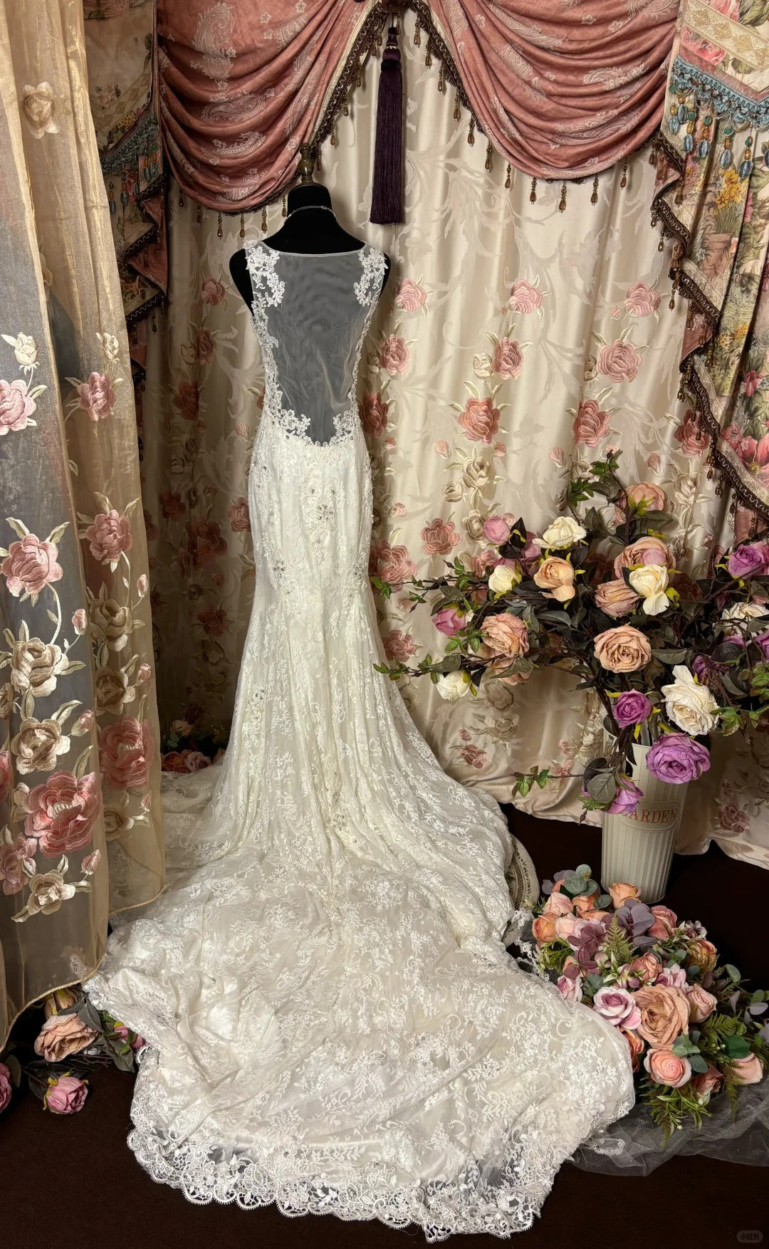 White lace fishtail backless elegant long tulle trailing ball gown evening dress wedding dress  gh4385