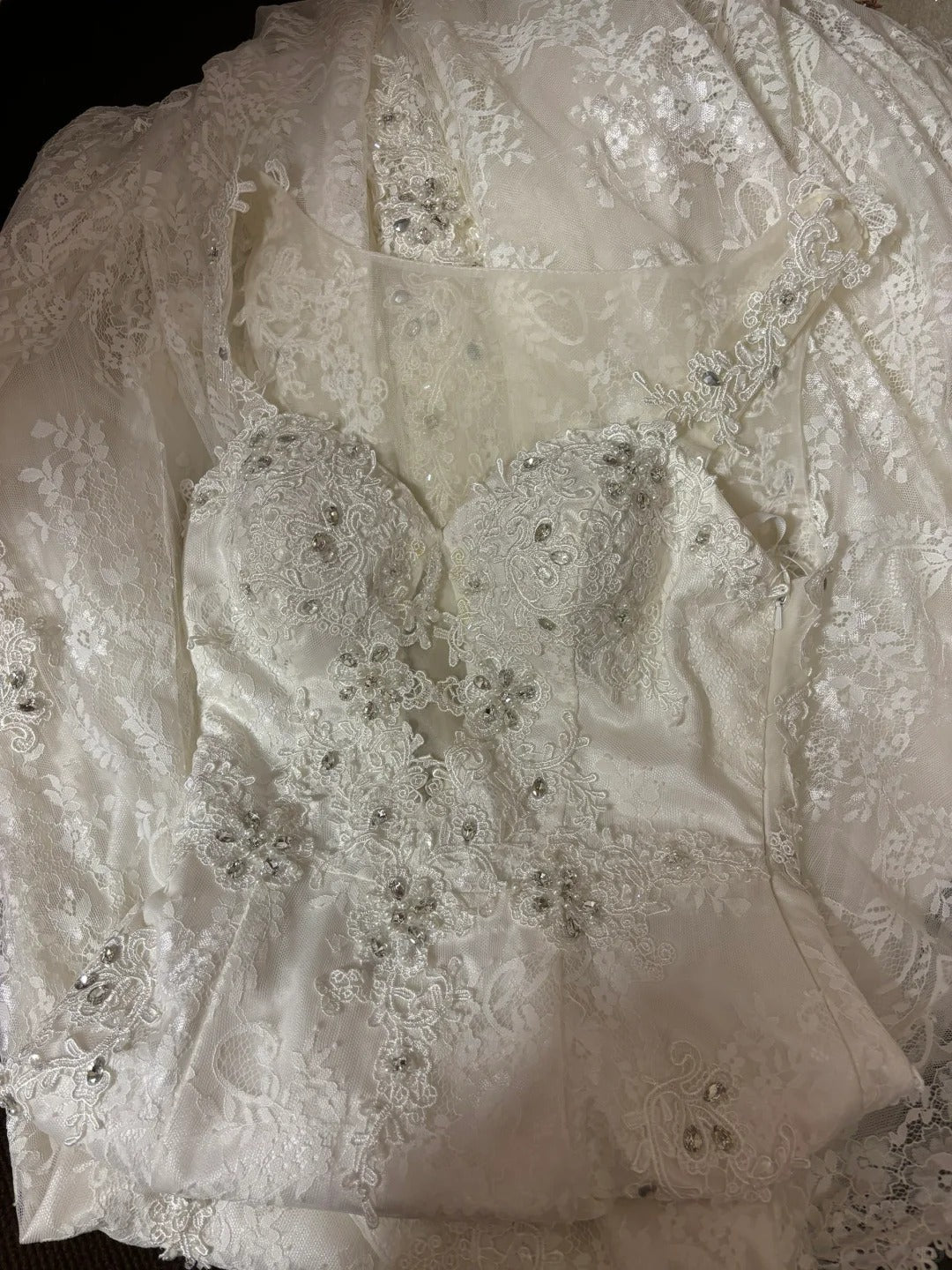 White lace fishtail backless elegant long tulle trailing ball gown evening dress wedding dress  gh4385