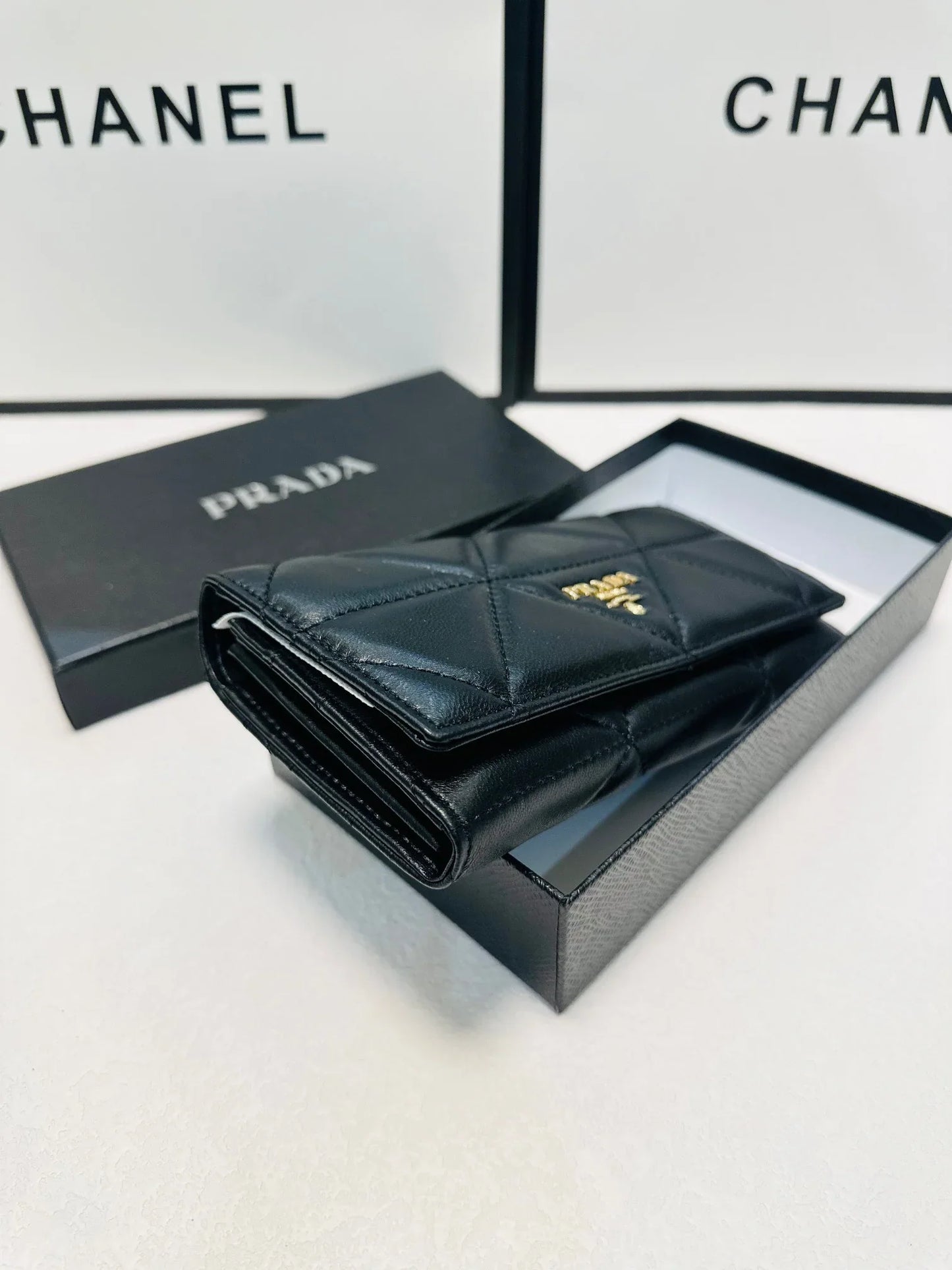 Prada Long Leather Wallet In Black 19x10cm