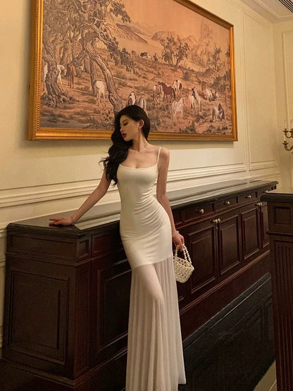 Sexy Mermaid Spaghetti Straps White Sleeveless Prom Dresses Party Dress Summer Birthday Outfits 20th Birthday Dresses W816