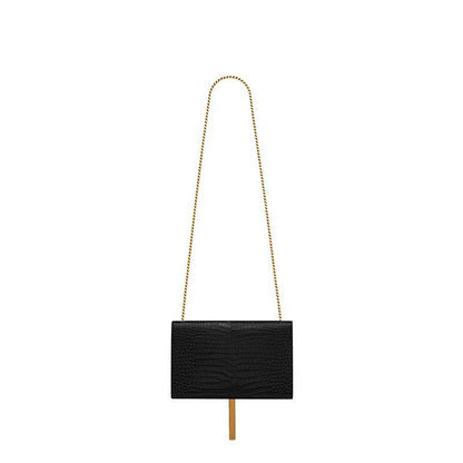 Saint Laurent Medium Kate Tassel Chain Bag In Black Crocodile Em