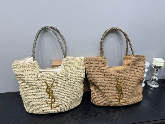SAINT LAURENT YSL Retro Elegant Tote Bag Straw 43x39cm