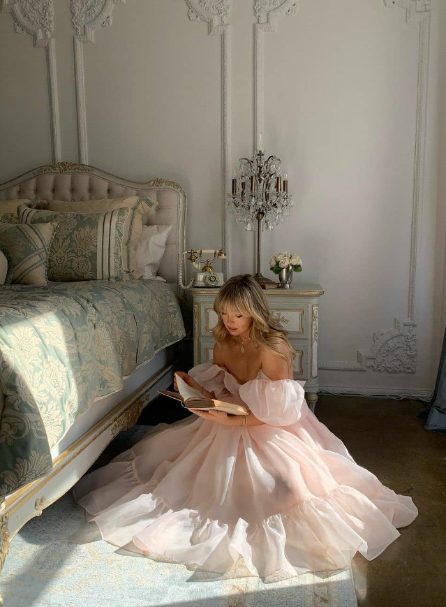 Princess A Line Off the Shoulder Light Pink Long Prom Dress Evening Dress SH2351