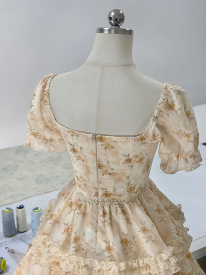 Cute Chiffon Print Floral A Line Short Party Dress Homecoming Dress S897