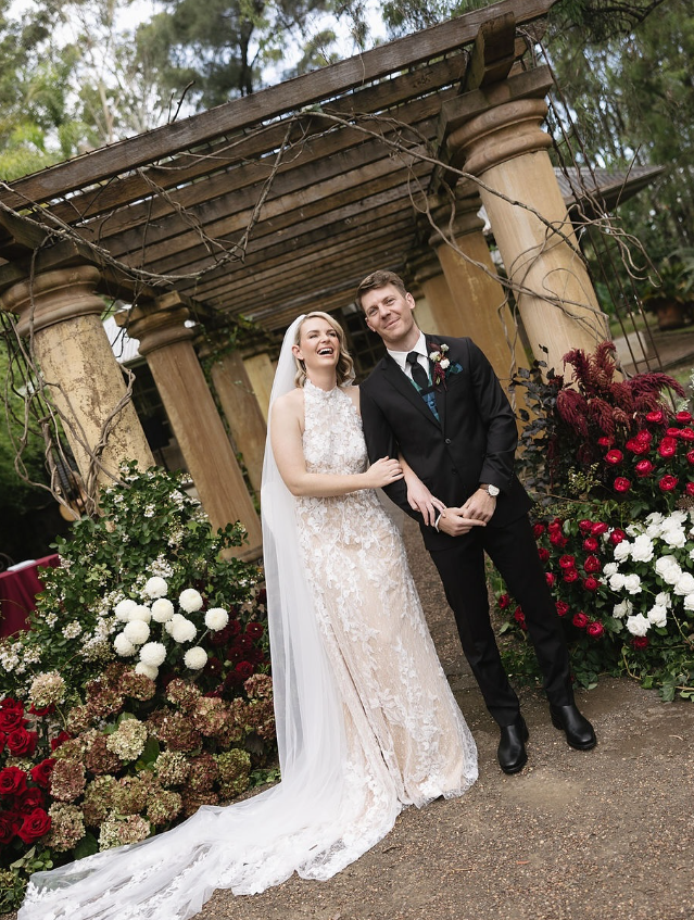 Charming A Line Halter Lace Long Sweep Open Back Wedding Dress with Bow SH2168