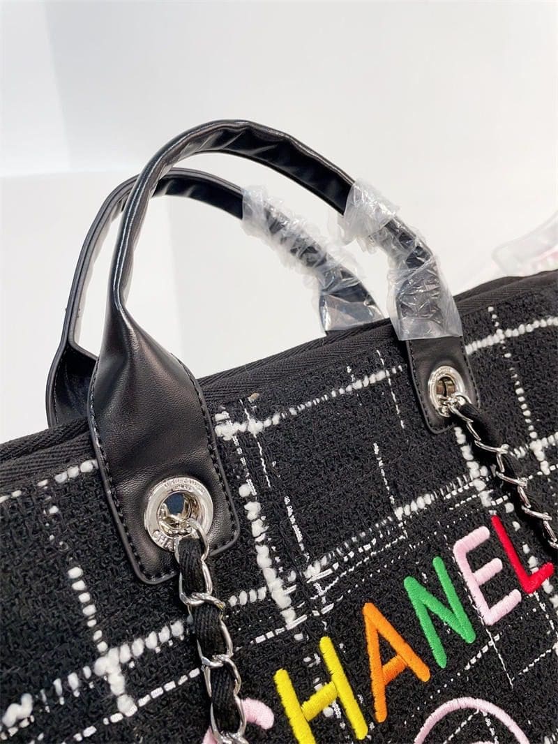 CHANEL Rainbow Black Tweed Deauville Tote Black