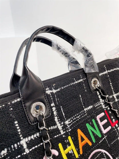 CHANEL Rainbow Black Tweed Deauville Tote Black