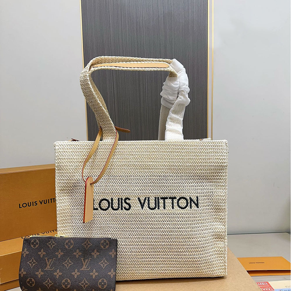 LV Louis Vuitton Raffia Tote Bag NOE PURSE 40x33cm