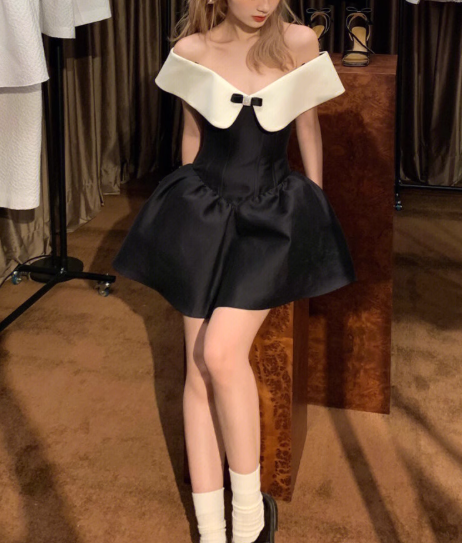 Stunning A Line Off the Shoulder White Black Satin Short Homecoming Dress Birthday Dress SH3026