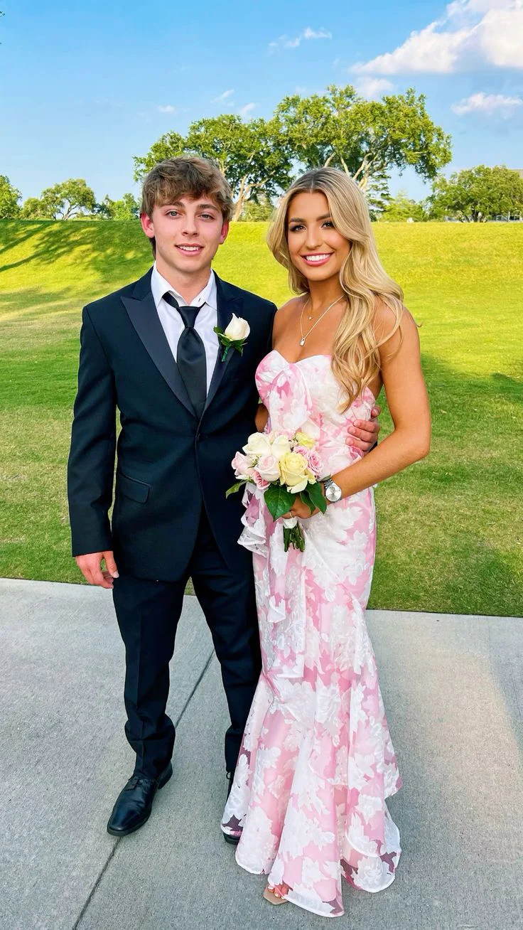 Pink Mermaid Strapless Print Floral Evening Dress Prom Dress Party Dress SH973