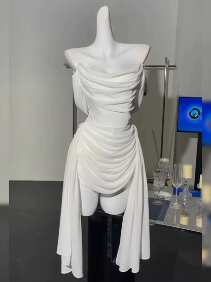 Pretty Strapless White Chiffon Pleated Sheath Short 8th Grade Homecoming Dress Birthday Dress S917