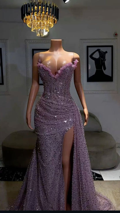 Light Purple High Split Evening Dresses, Sweetheart Mermaid Prom Dresses, Elegant Dresses for Wedding      fg6769