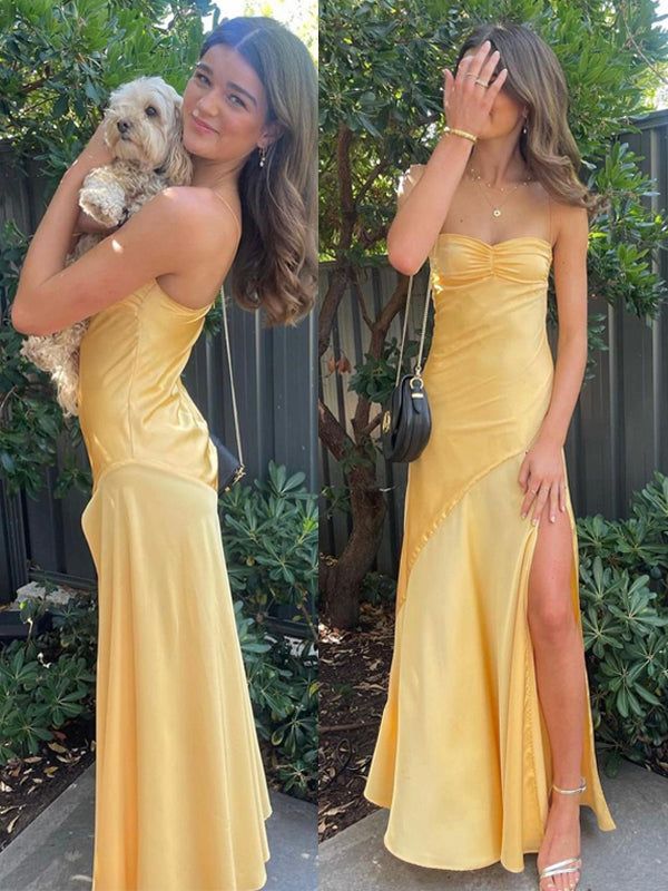 Popular Satin Spaghetti Straps Long Evening Prom Dresses        cg25062