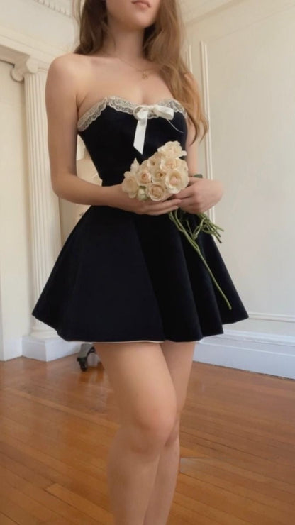 A Line Black Strapless Short Evening Dress Cocktail Dresses Short Party Dress   fg7902