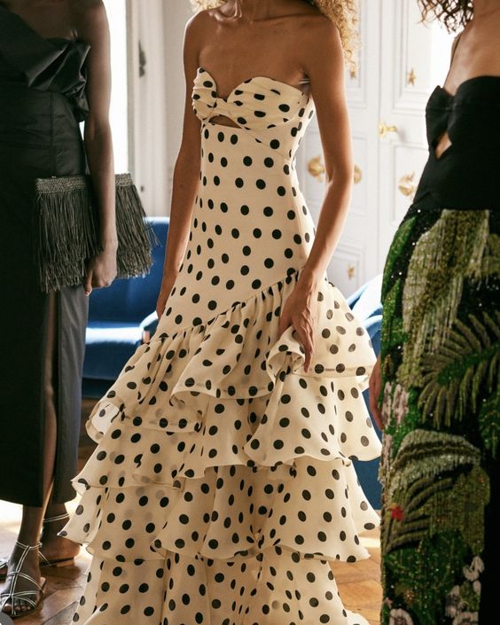 Strapless Polka Dots Dress Fashion Prom Evening Dresses For Women SH2499
