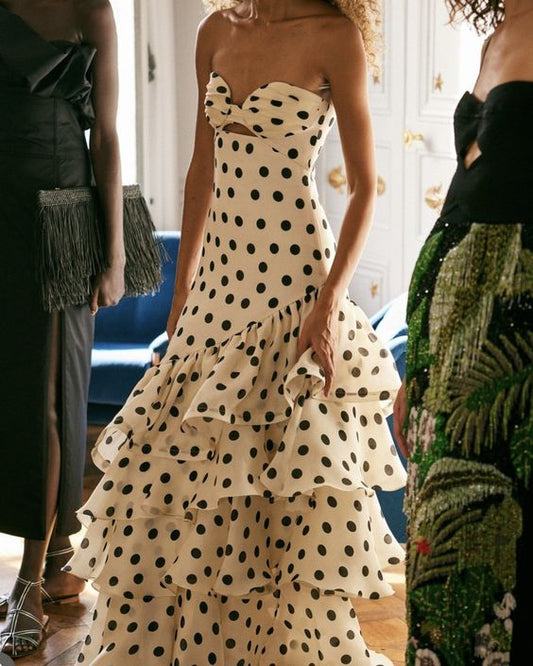 Strapless Polka Dots Dress Fashion Prom Evening Dresses For Women SH2499