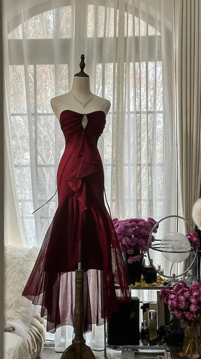 Burgundy Vintage Evening Dresses, Sleeveless Long Party Gowns  cg25510