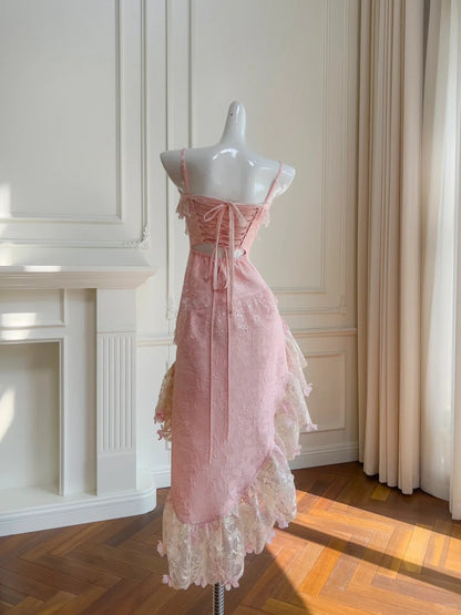 Pink Lace Vintage Flowy long/Short Homecoming Dress Chiffon Ball Gown Birthday Party Dress gh4406