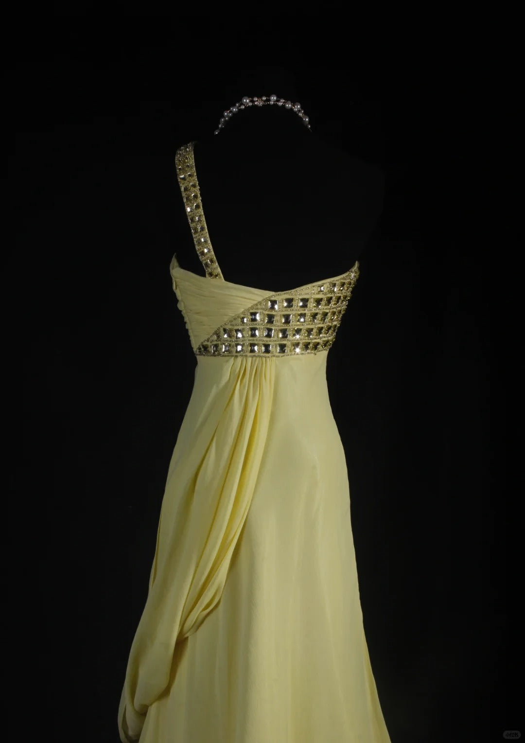 Yellow One Shoulder Chiffon Vintage Evening Dresses, Sleeveless Long Party Gowns  cg25500