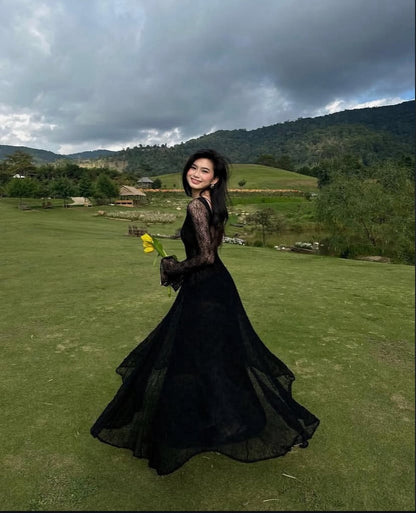 Black Lace Sexy Evening Dress Long Prom Dresses   fg7562
