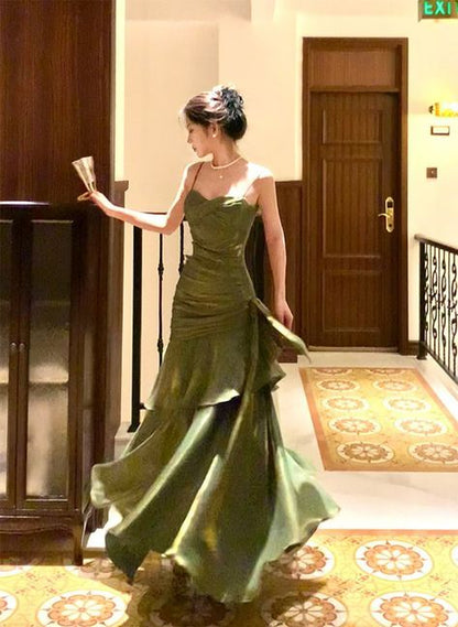 Burgundy/Green Chic Sweet Long Ruffled Ball Gown Evening Dress Party Dress gh4318