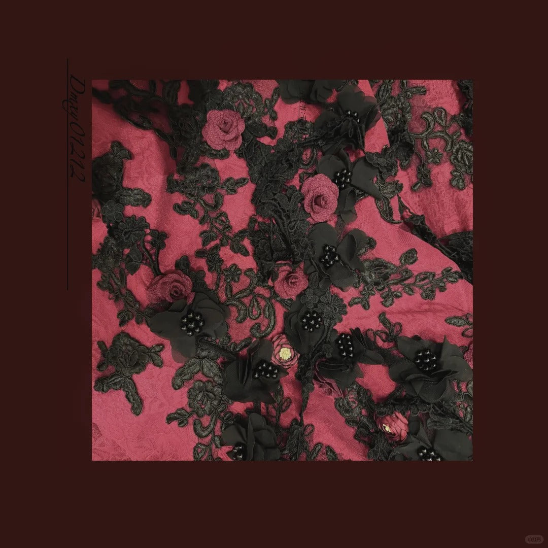 Burgundy Mysterious Red Rose Gorgeous Exquisite Lace Tulle Long Floor-Length Trailing Ball Gown Evening Gown gh4253