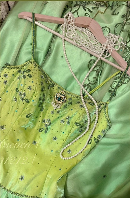 Green exquisite beaded vintage fashion floral long satin tulle ball gown evening dress gh4433