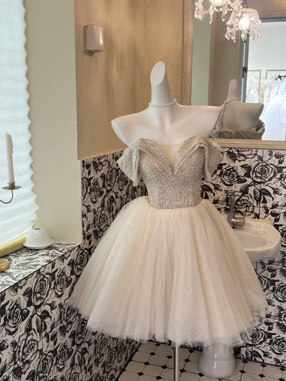 A Line Tulle Off Shoulder Short Party Dress Cocktail Dresses Homecoming Dress     cg25780