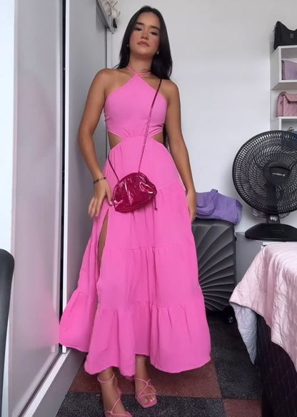 A Line Pink Halter Simple Formal Dress New Arrive Party Dress Evening Dress   fg7936