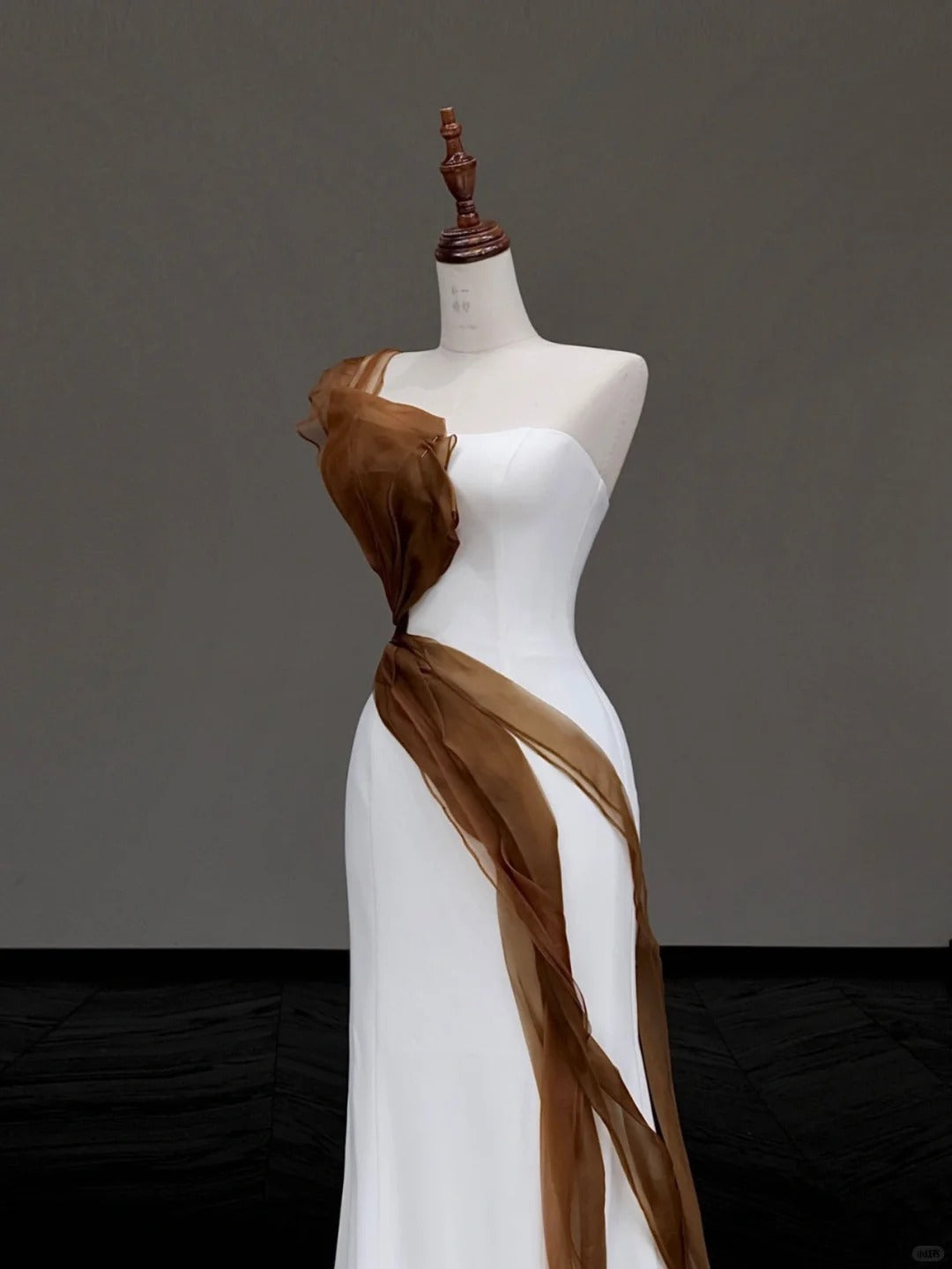 preppydressess -White simple brown ribbon long satin prom dress evening dress party dress gh5119