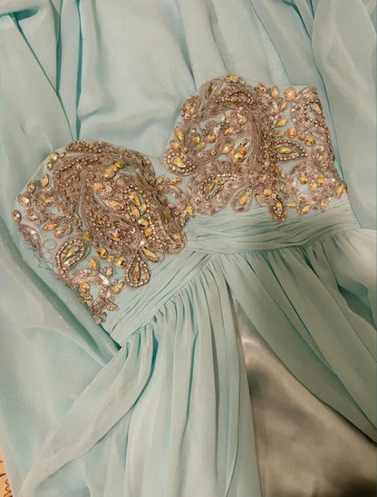 Blue beaded beautiful mermaid long chiffon ball gown evening dress party dress gh4441