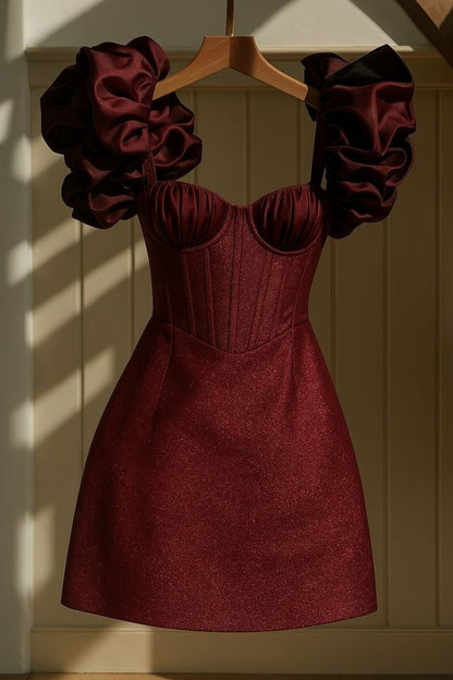 burgundy Glitter elegant cute homecoming dress short party dress    fg7925