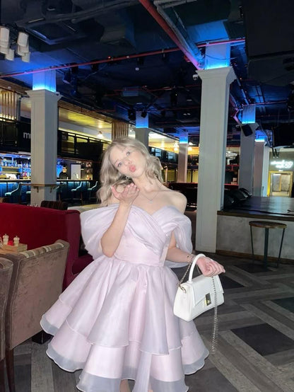 Pink Off Shoulder Short Evening Dress Cocktail Dresses Short Party Dress    fg7840