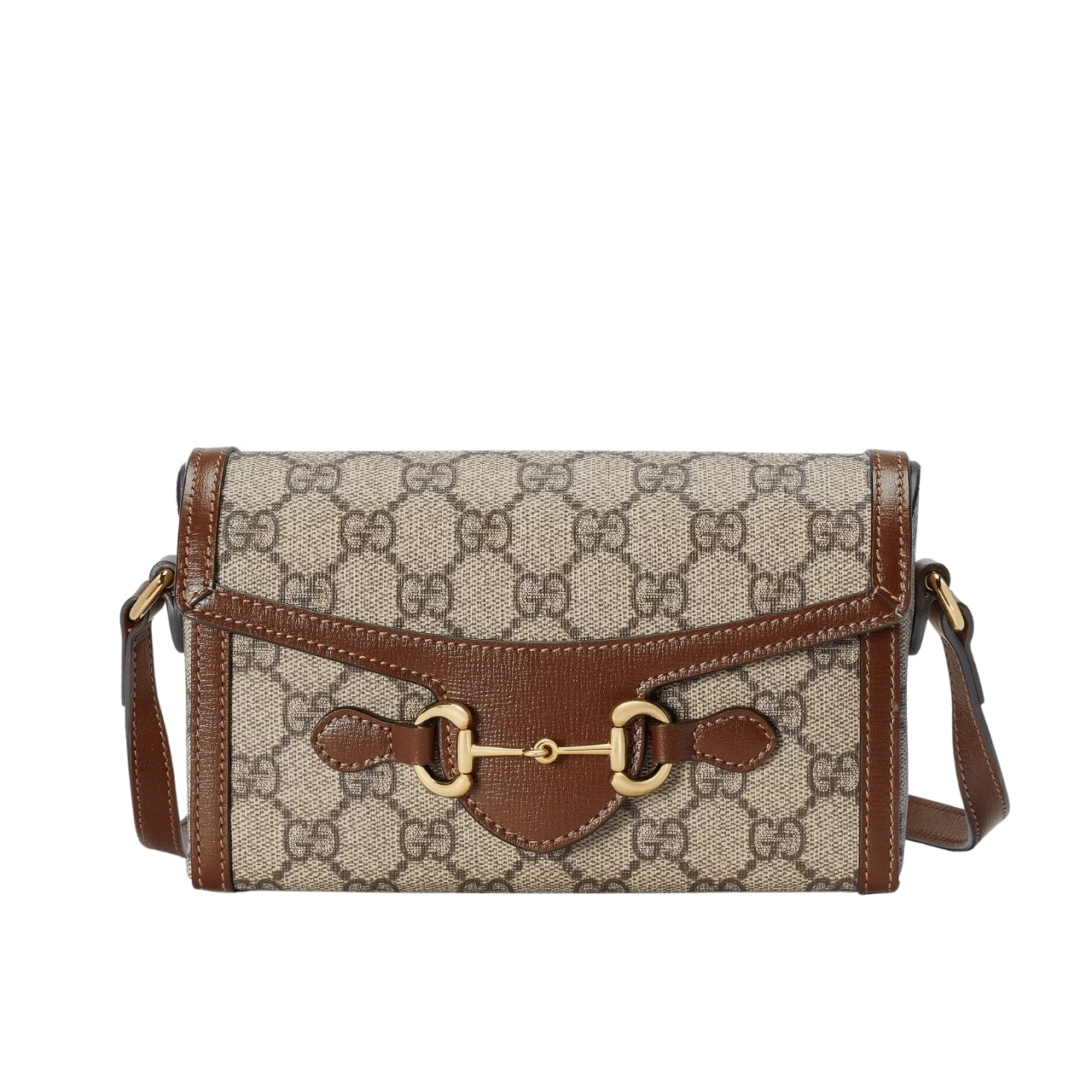 GUCCI HORSEBIT 1955 MINI BAG ‎BEIGE AND DARK BROWN GG SUPREME 18CM ‎699296 92TCG 8563