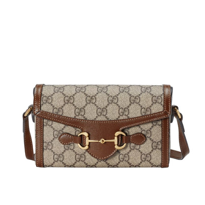 GUCCI HORSEBIT 1955 MINI BAG ‎BEIGE AND DARK BROWN GG SUPREME 18CM ‎699296 92TCG 8563