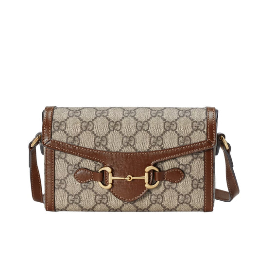GUCCI HORSEBIT 1955 MINI BAG ‎BEIGE AND DARK BROWN GG SUPREME 18CM ‎699296 92TCG 8563