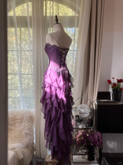 Purple Chiffon Vintage Evening Dresses, Sleeveless Long Party Gowns  cg25502