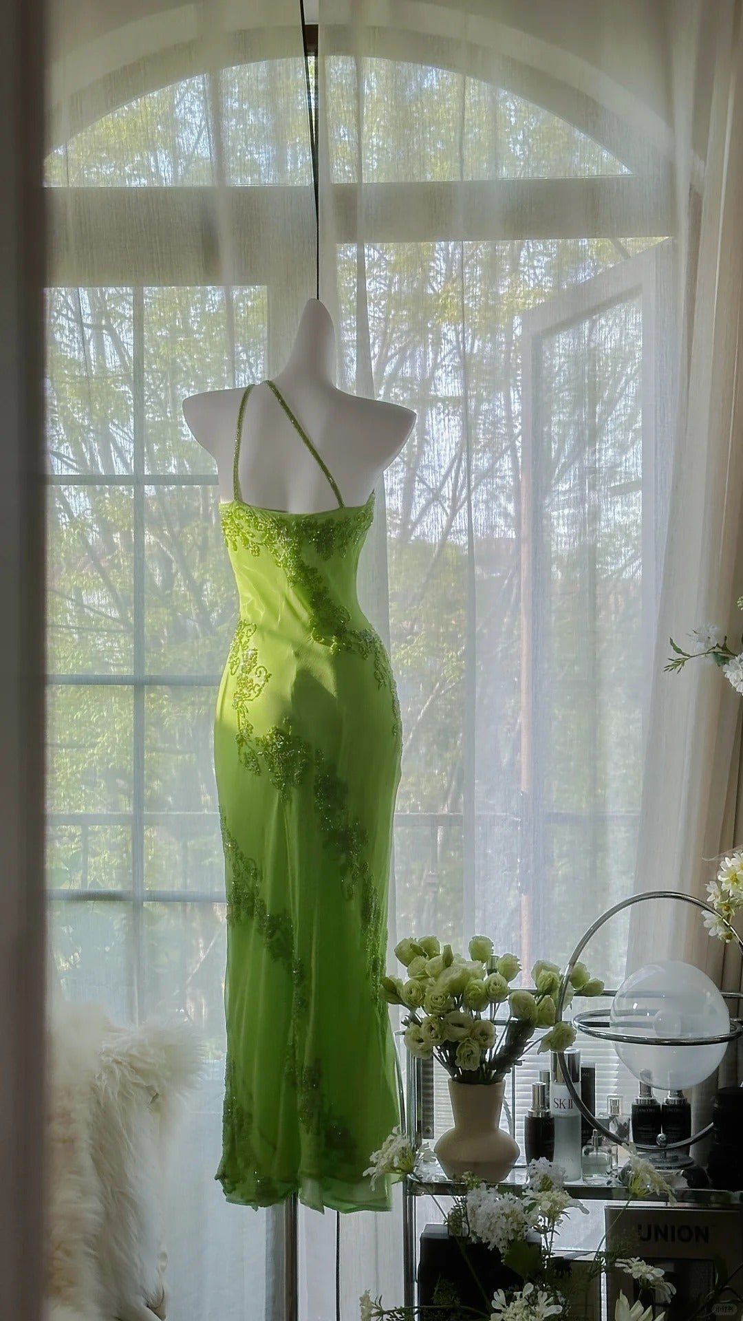 Vintage Evening Dresses, Green Sleeveless Party Gowns  cg25531