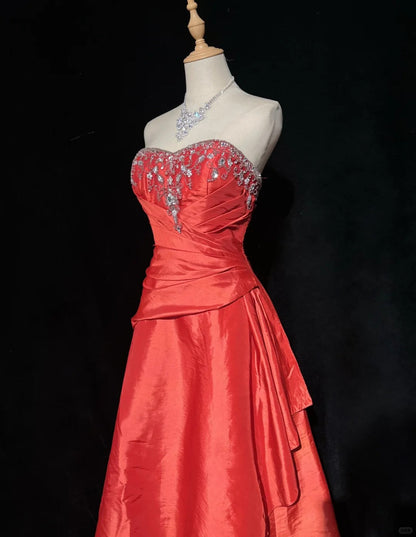 Red Gorgeous Vintage Shiny Elegant Delicate Rhinestone Beaded Satin Floor Length Fairy Ball Gown Evening Gown Party Gown Prom Gown Red Waltz gh3854