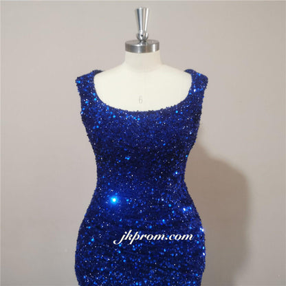 Bling Royal Blue Long Evening Dress High Slit Sequins Party Gowns For Wedding,Graduation Dresses,Best Prom Dresses