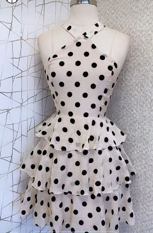 A Line Black Polka Dots Short Party Dress Cocktail Dresses Homecoming Dress     cg25744