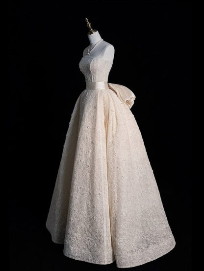 A Line Wedding Dress Lace Strapless Wedding Party Dress Customized Long Formal Women Bride Dress     cg25847