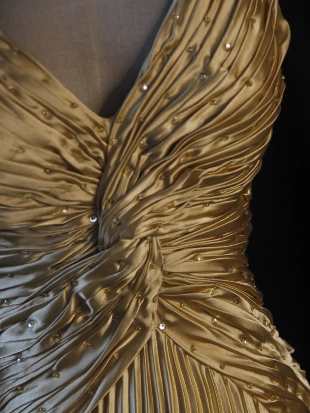 Gold Pleats Vintage Evening Dresses, Sleeveless Long Party Gowns  cg25498