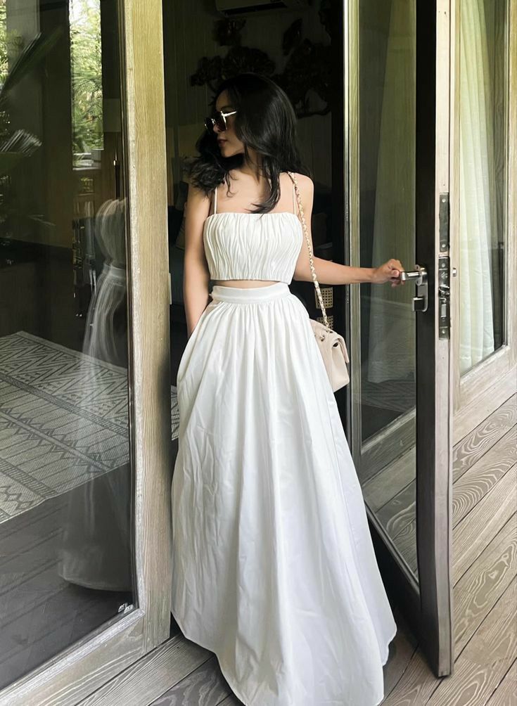 A Line White Two Piece Prom Dresses, Long Evening Dress Formal Dress    cg25976