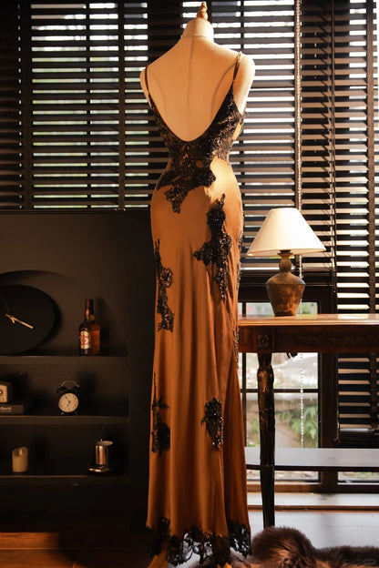 Sexy V Neck Lace Vintage Evening Dresses, Sleeveless Long Party Gowns  cg25505