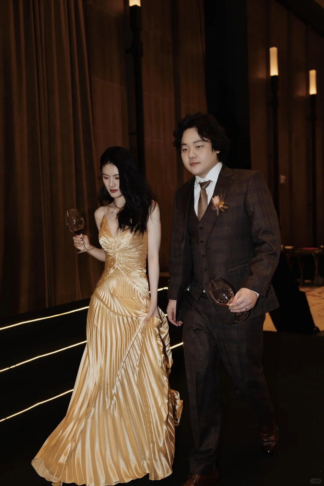 Gold Pleats Vintage Evening Dresses, Sleeveless Long Party Gowns  cg25498