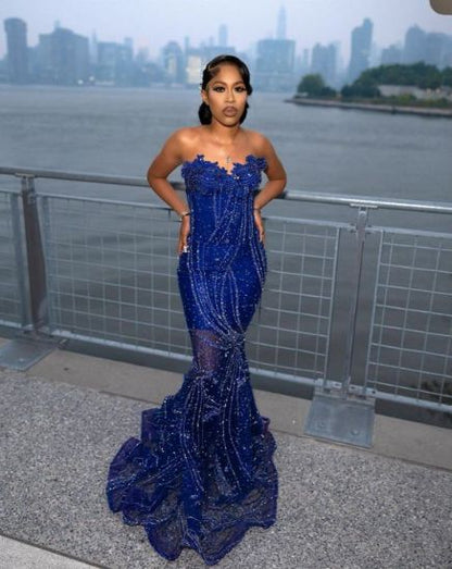 Women's Mermaid Prom Dress, Sweetheart Sequin Royal Blue Birthday Party Dress        fg6762
