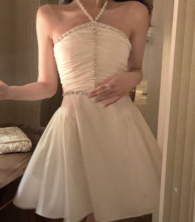 A Line White Halter Homecoming Dress Short Evening Dress Cocktail Dresses Short Party Dress   fg7905