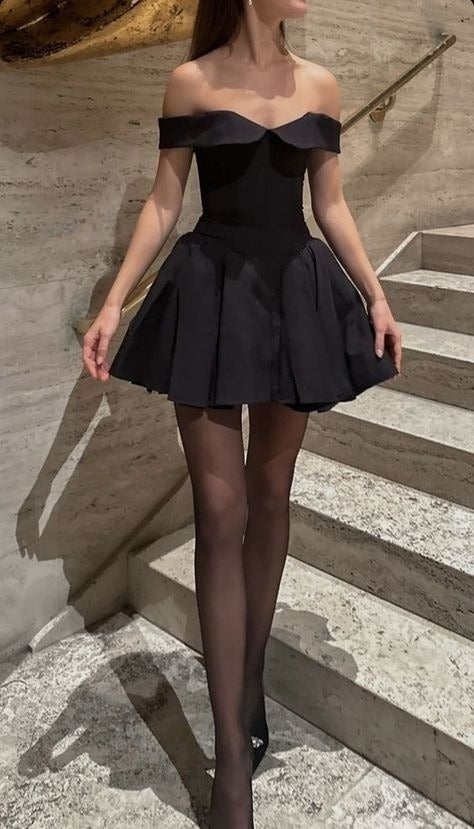 Black Off Shoulder Short Simple Party Dress Homecoming Dress     cg25664