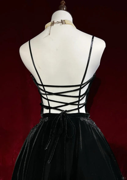 Black Shiny Vintage Elegant Delicate Rhinestone Lace Short Homecoming Dress Velvet Ball Gown Evening Gown Prom Dress Birthday Party Dress gh3860